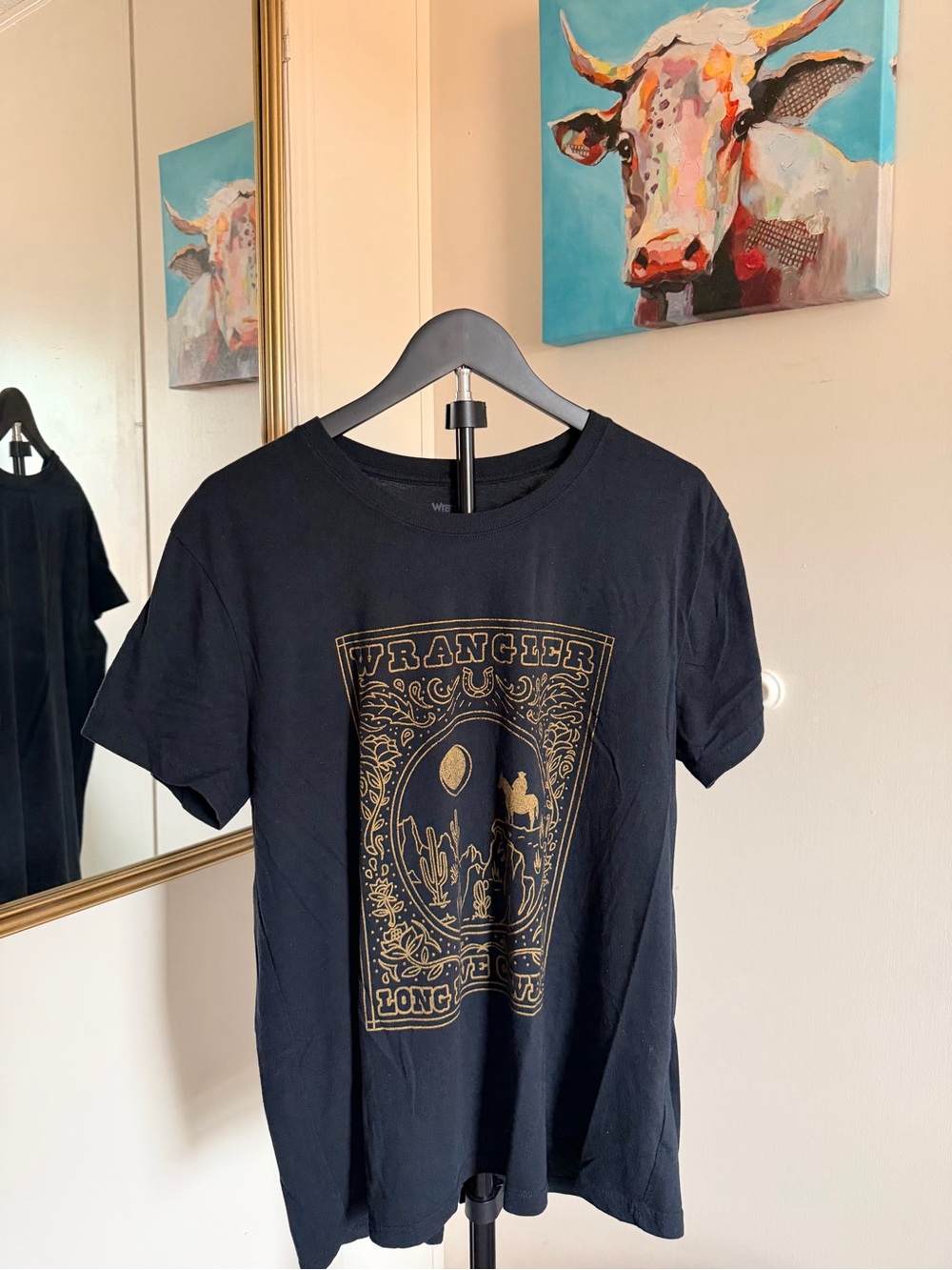 Wrangler Black Short-Sleeve Tee with Gold Western Graphic